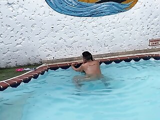 The Neighbor Leaves Her Hubby At Home To Fuck The Very First See In The Pool