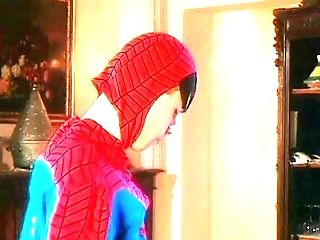 Lengthy Haired Beauty Deep Throats Fellow In Spiderman Custumes Man Meat