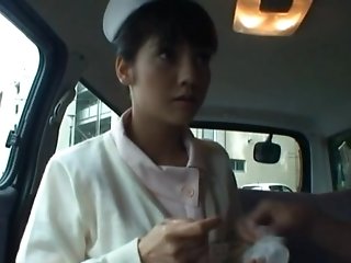 Spunky Dick Sucking By A Perverted Japanese Nurse In Back Of The Car
